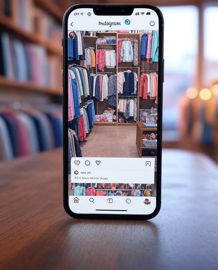 Smartphone screen displaying a popular thrift store’s Instagram feed