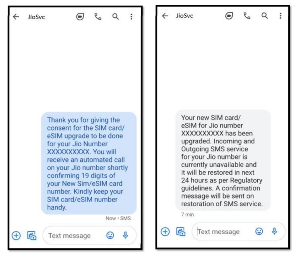 JIO eSIM conversion via sms