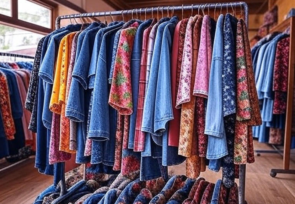 Colorful thrift store clothing rack symbolizing the rise of thrift culture.