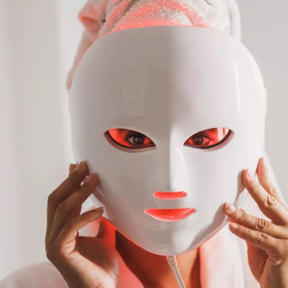 LED light therapy mask demonstrating benefits of beauty and personal-care tech gadgets.