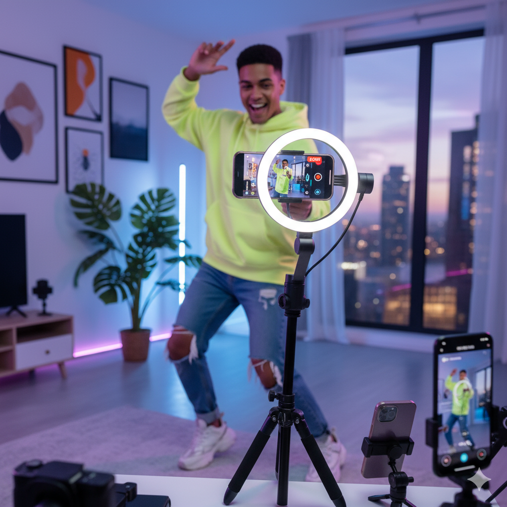social media influencer filming reel