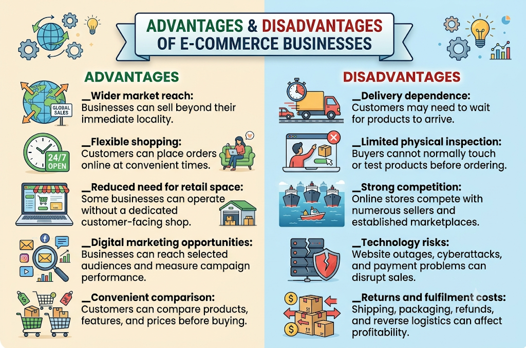 Advantages and disadvantages of E-commerce business
